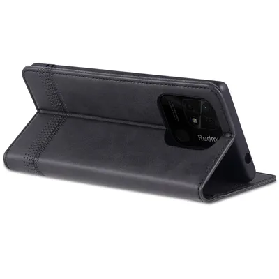 Produktbild von Xiaomi Redmi 10C Leder Hülle, Klapphüllen Brieftasche Magnetverschluss Ständer Schutzhülle für Xiaomi Redmi 10C Schwarz