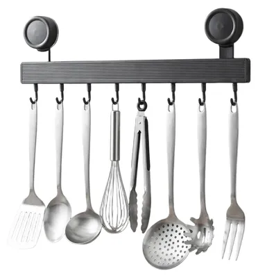 Image de Support pour ustensiles de cuisine avec ventouse - Barre de crochets amovible de 40 cm