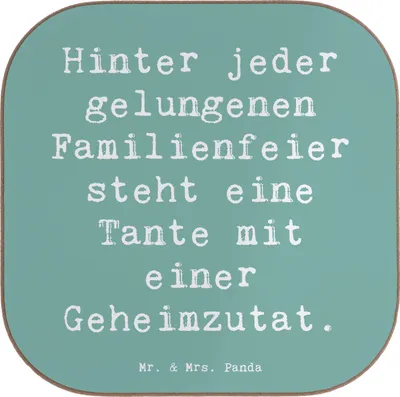 Produktbild von Mr. & Mrs. Panda Untersetzer Glas Spruch Tante Geheimzutat - Meeresbrise - Geschenk, Coaster, für Gläser, Holzuntersetzer, Verwandte, weinuntersetzer, Talent, Lachen