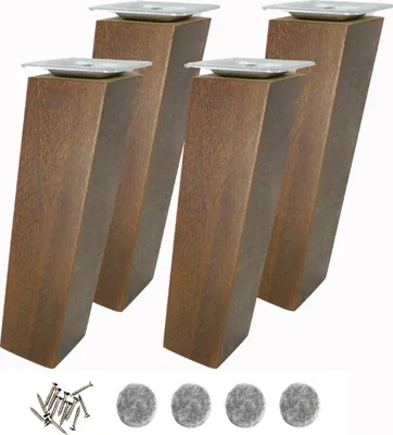 Produktbild von Schrägfüße aus Buchenholz 18 cm – Nussbaum Beize, 4er Set inkl. Montageset für Möbel und Polstermöbel