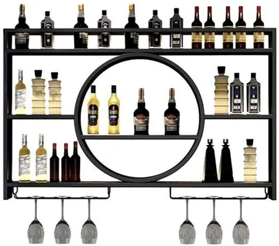 Image de Casier à bouteilles métallique à suspendre : casier mural pour bar, restaurant, intérieur (noir, 100 × 15 × 80)
