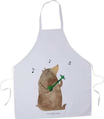 Produktbild von Mr. & Mrs. Panda Kochschürze Bär Gitarre - Weiß - Geschenk, Kellner Schürze, Teddy, Grillschürze, Küchenzubehör, Küchenschürze