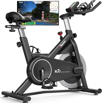 Produktbild von Hometrainer mit Magnetwiderstand – Fitnessfahrrad für den Heimgebrauch mit Trittfrequenzanzeige und Halterung für Tablets