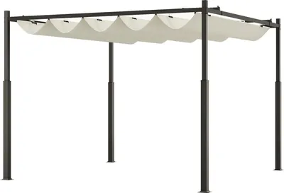 Obrázek produktu pro Pergola cca 3x3m zahradní altán, terasová střecha z kovu, zahradní altán s nastavitelnou střechou, volně stojící, UV ochrana 30+, na terasu a zahradu, krémově bílá