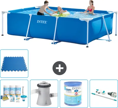 Immagine prodotto di Piscina Intex con struttura rettangolare - 300 x 200 x 75 cm - blu - pacchetto manutenzione incluso - pompa filtro per piscina - filtro - aspirapolvere - pavimento in piastrelle