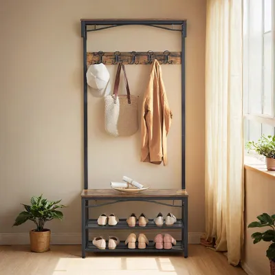 Immagine prodotto di Appendiabiti con contenitore per scarpe e ripiano – Organizzatore per l'ingresso – 80 x 178,5 x 30 cm