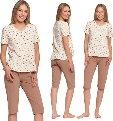 Productafbeelding van Charmante Vrouwensluikers, Twee-Delig, Moraj, Korte Mouwen, Broek Met 3/4 Lengte, Trendy