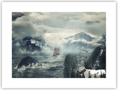 Produktbild von Poster - Poster ohne Rahmen - Sturm Berge Segelschiff - 40x30 cm - Wand Bild - Wanddeko - Wandbilder - Kunstposter - Wandposter - Bilder - Kunstdruck - Wanddekoration - Wandbild - P2XAA40x30-4208