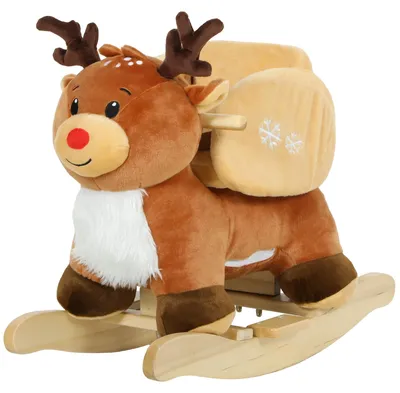 Immagine prodotto di AIYAPLAY, cavalluccio a dondolo per bambini, animaletto a dondolo, renna con melodie per la nanna, colore marrone