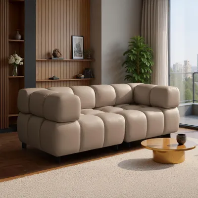 Image de Sofiland Tondo Canapé 3 Places Design Bubble en Velours 192x96cm beige foncé