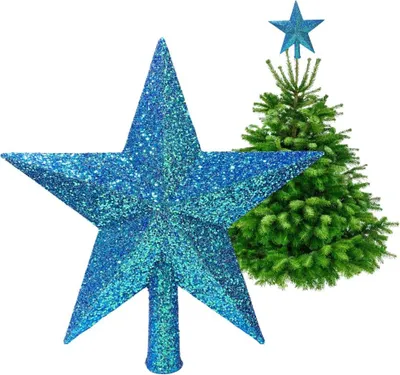 Produktbild von Christbaumspitze - Holografischer Glitzerstern, Blau, 20 cm