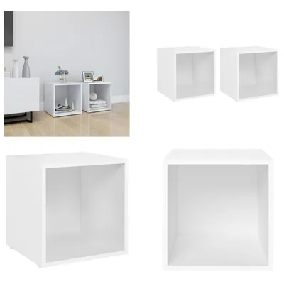 Image de vidaXL Armoires TV 2 pcs. Blanc 37x35x37 cm Bois composite - Armoire TV - Meubles TV - Armoire TV