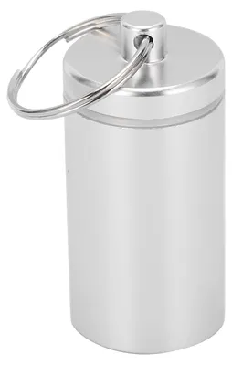 Obrázok produktu pre Alumíniový kontajner na lieky, prívesok na kľúče, držiak na tabletky pre outdoorové aktivity, kempovanie, turistiku, strieborný