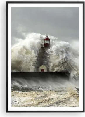 Produktbild von Gerahmtes Poster - Schwarzer Rahmen - Leuchtturm Ozean Sturm - 70x100 cm - Wand Bild - Wanddeko - Wandbilder - Wandposter - Bilderrahmen - Bilder - Kunstdruck - Wandbild - P2BPA70x100-2442