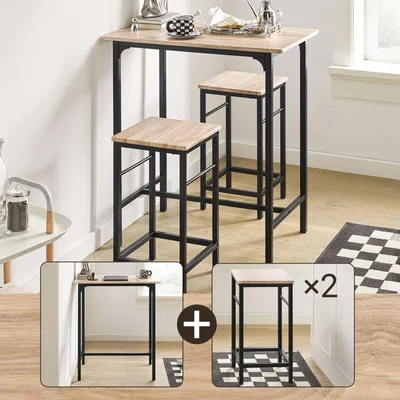 Produktbild von SoBuy Essgruppe Esstisch Set 3-teilig Bartisch mit 2 Stühlen platzsparendes Küchentisch Set für Esszimmer Balkon Garten Kompakt & Modern OGT10-N