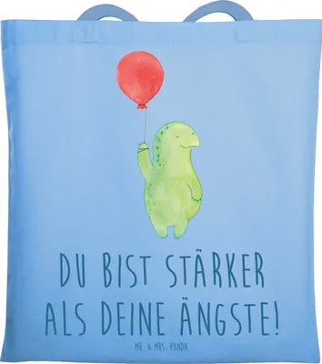 Produktbild von Mr. & Mrs. Panda Tote Bag Angst überwinden - Sky Blue - Geschenk, Freude, Laptoptasche, umhängebeutel, Tasche, inspirierende Botschaft, Einkaufstasche, Zuversicht, Trost