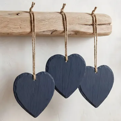 Produktbild von 3er Set Schiefertafel Herz 12x11cm Schieferplatte Memotafel Türschild Dekohänger