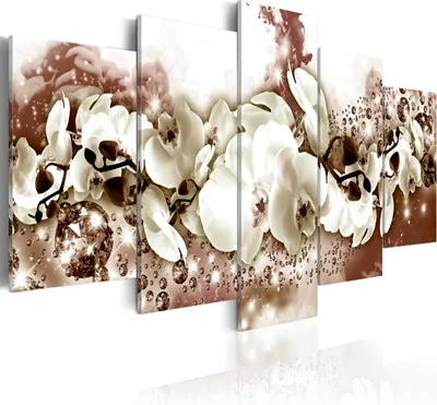 Produktbild von Modernes Wandbild b-A-0261-b-p (150x75) - 5 Teilig Bilder Fotografie auf Vlies Leinwand Foto Bild Dekoration Wand Bilder Kunstdruck ABSTRAKT BLUMEN ORCHIDEE