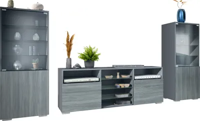 Produktbild von Vladon Wohnwand Granada, Anbauwand bestehend aus 2 Vitrinen und 1 TV-Board, Anthrazit matt/Avola-Anthrazit (286 x 122,5 x 35 cm)