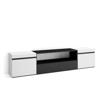 Produktbild von TV-Schrank, Lowboard, 200x35x45cm, Für TV-Geräte bis zu 80", Fernsehtisch, Weiß und Schwarz
