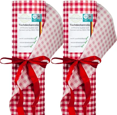 Produktbild von Sensalux Tischdeckenrollen-Set, 2 Stück, 1,5m x 25m Karo - weiß-rot