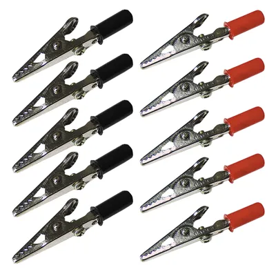 Produktbild von 10x Krokodilklemmen Schwarz Rot gemischt 55mm isoliert 4mm-Bananenstecker-Buchse