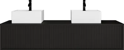 Produktbild von Hängendes Badmöbel mit Rillenstruktur & Doppelwaschtisch - Schwarz - 150 cm - ARNEGA