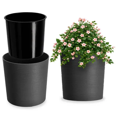 Produktbild von KADAX Blumentopf Blumentopf 25cm Abdeckung mit Einsatz Blumenständer Kunststoff Graphit