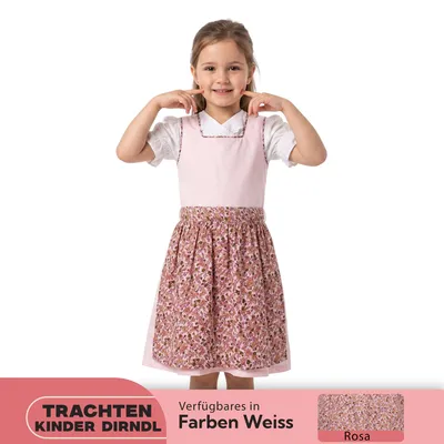 Produktbild von 3-tlg Kinder Dirndl Mädchendirndl Dirndlbluse Dirndlschürze Kleid Rosa, Größe:128