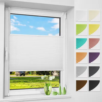 Produktbild von Allesin Plissee ohne Bohren Klemmfix, Weiß 95x130cm (BxH) , Easyfix lichtdurchlässig Sichtschutz Sonnenschutz, Jalousie Plisseerollo mit Klemmträger, Faltrollo für Fenster & Tür