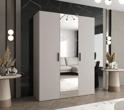 Produktbild von Kleiderschrank mit Spiegel HELMA 2 150 cm - Kaschmir / schwarze Griffe