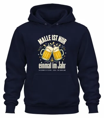 Immagine prodotto di Felpa con cappuccio "Ballermann", ideale per feste a tema birra, disponibile in blu navy, taglia 3XL