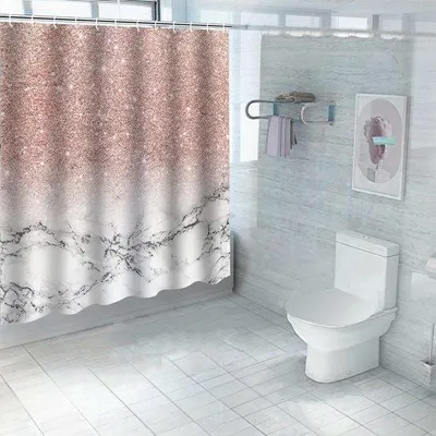 Imagen del producto de Cortina de ducha Ibenzoa® de 180 x 180 cm, color rosa mármol – 100% poliéster, repelente al agua y resistente al moho, antibacteriana, incluye 12 anillas