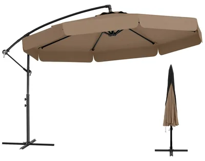 Zdjęcie produktu dla Parasol COSTWAY 300 cm, parasol z korbą, falbaną, pokrowcem ochronnym, regulowanym kątem nachylenia, parasol ogrodowy, parasol targowy, parasol tarasowy, kolor brązowy