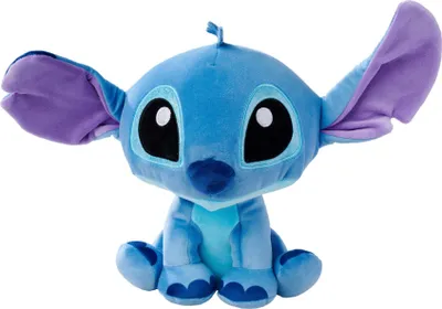 A plush toy of the character Stitch from Lilo & Stitch is shown sitting against a white background.