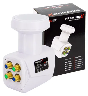 Obrázek produktu pro PremiumX Quad LNB PXQS-SEW SAT pro 4 účastníky DVB-S2 HDTV UHD 4K White
