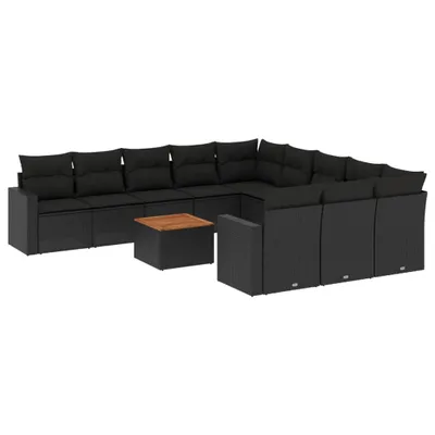 Image de vidaXL Ensemble de 12 canapés de jardin avec coussins noir poly rotin