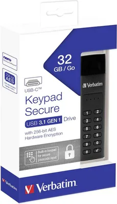 Image de Verbatim Keypad Secure - Clé USB à mémoire flash - cryptée - 32 Go - USB-C 3.1