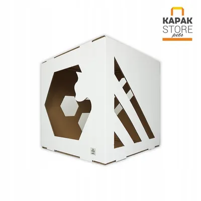 Produktbild von Katzenhaus CUBE aus Pappe – Katzenhöhle, Liegeplatz, nachhaltiges Spielzeug, weiß-braun – von Kapak