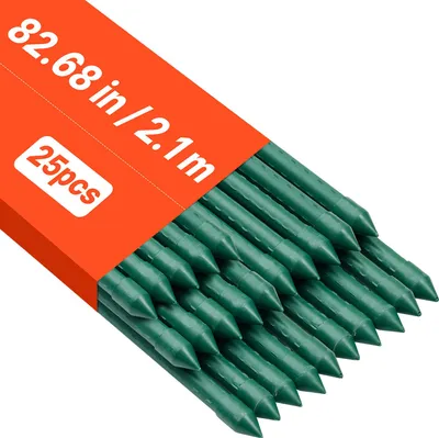 Obrázok produktu pre VEVOR opora pre popínavé rastliny, balenie 25 ks, tyč na sadenie ⌀11x2100 mm, kovové tyče na paradajky potiahnuté plastom, opora pre rastliny so špicatým koncom a protišmykovými gombíkmi na pestovanie popínavých rastlín a zeleniny