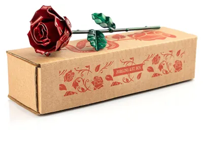 Handgeschmiedete ewige Rose aus Eisen, 21 cm, Rot/Grün