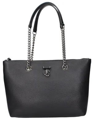 Image de Jimmy Choo Balyas Medium cabas noir cuir logo JC gunmetal