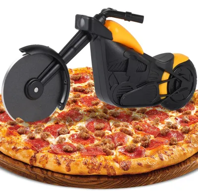 Pizzaschneider Motorrad-Design, Edelstahl, Antihaft, gelb