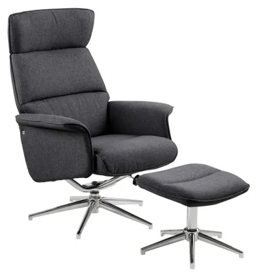 Image de Alura Fauteuil relax avec tabouret gris foncé, chromé.