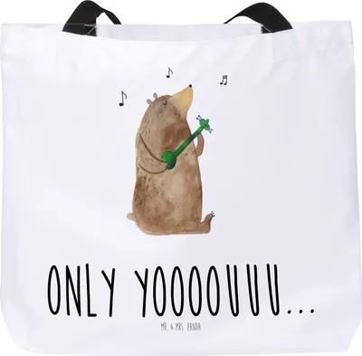Produktbild von Mr. & Mrs. Panda Strandtasche Bär Gitarre - Weiß - Geschenk, Teddy, Tasche, Reisetasche, Schultasche, Laptoptasche, Tote Bag