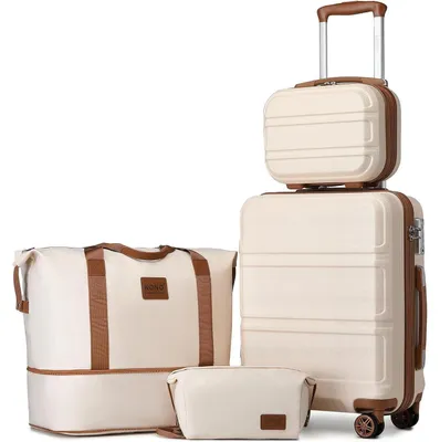 Produktbild von Gepäckset 4-teilig Hartschale Handgepäck 55cm mit TSA-Schloss und Rollen Weiß/Braun
