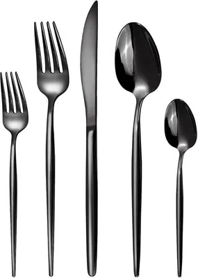 Immagine prodotto di Ibenzoa® Set di posate da 30 pezzi, nero – Set di posate in acciaio inossidabile per 6 persone, ideale per l'uso quotidiano e per le occasioni speciali