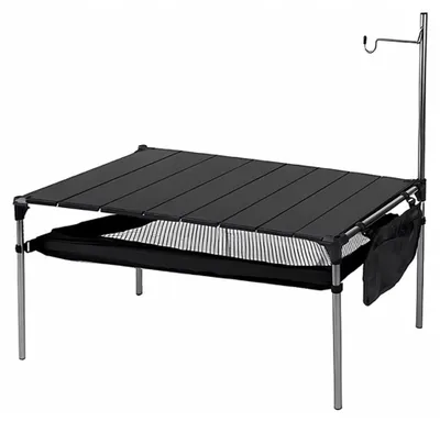 Produktbild von Aluminium Campingtisch klappbar 70 × 37 × 35,5 cm, bis 25 kg belastbar, Picknicktisch mit Tragetasche & Laternenhalter, leicht, Schwarz