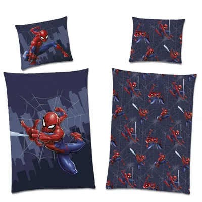 Produktbild von Spiderman Bettwäsche Set für Jungen, Blau, Renforcé aus 100% Baumwolle - Decken- und Kissenbezug 135x200 80x80 cm mit Reißverschluss -