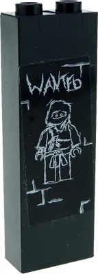 Produktbild von 1x Lego Bau Stein 1x2x5 schwarz Sticker Wanted Säule Mauer 2505 2454pb053